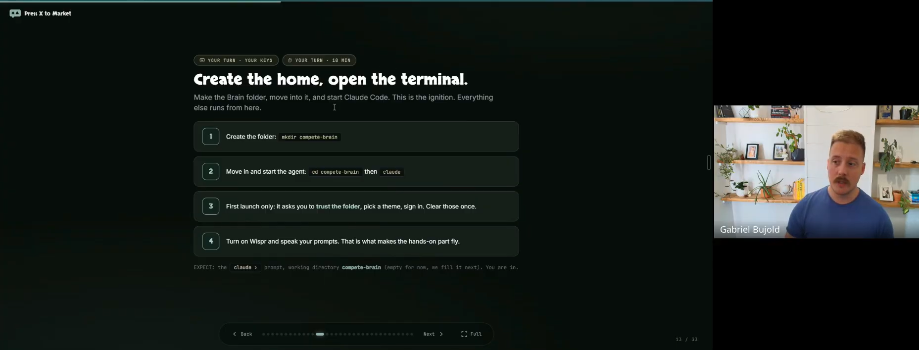 A training slide: create the Brain folder and open the terminal